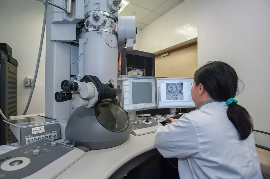 Mains anonymes manipulant lames de laboratoire sur une table éclairée par la lumière du jour